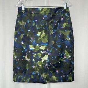 J Crew Womens No 2 Pencil Skirt Size 6 Lined Abstract Print Green Blue Career